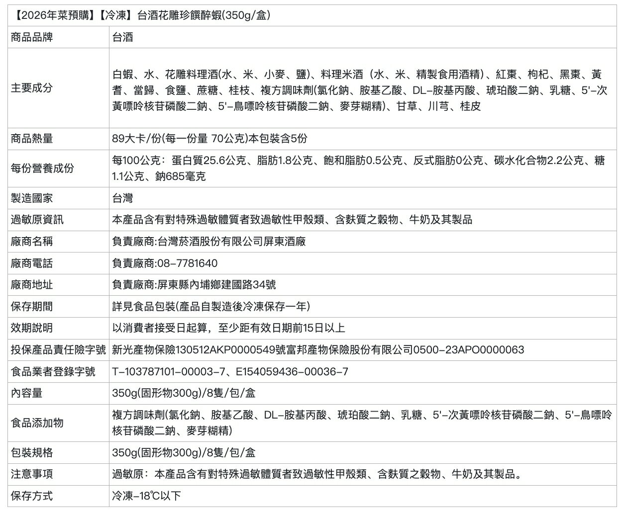 【台酒旗艦店】台酒富滿平安組(適合6~8人)(10道) 2026台酒年菜預購 到貨區間:1/26-1/30【冷凍】 5