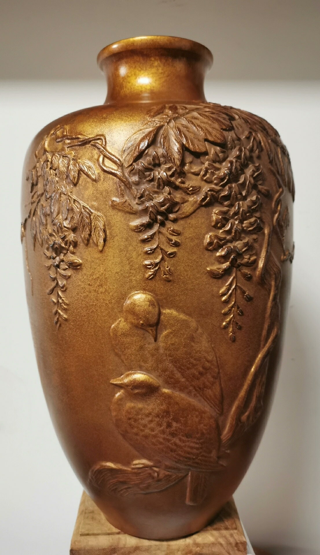 日本特大金彩浮雕平安紫藤大花瓶花器花道具