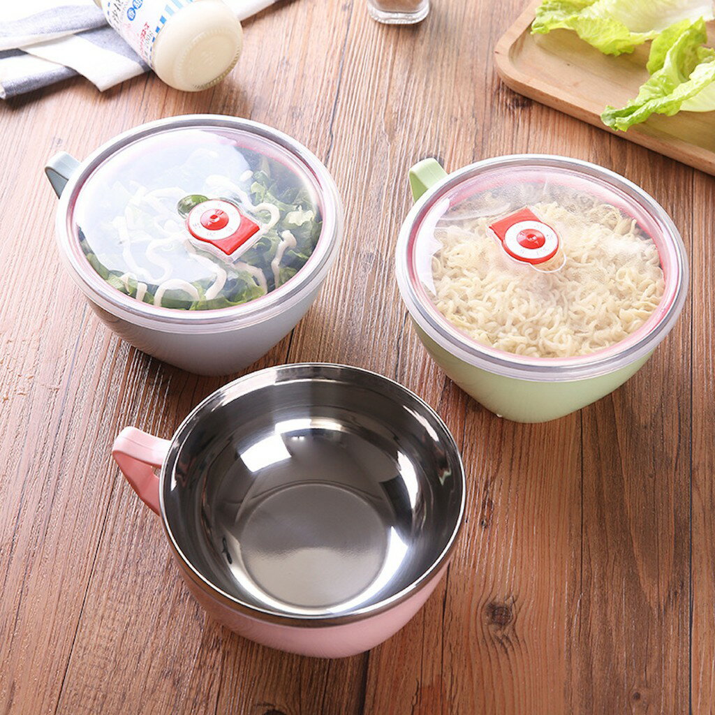 ISONA 台灣出貨 900ML密封式提把式食品級304不鏽鋼湯碗便當碗泡麵碗便當盒 4