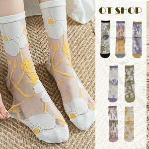 女款襪子 透膚絲襪 玻璃襪 中筒襪 日系花朵刺繡圖案 甜美可愛 七色 現貨 M1203 OT SHOP