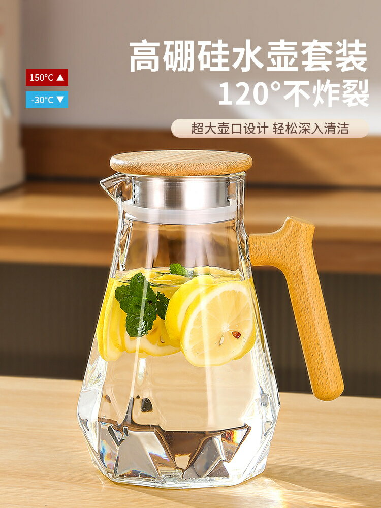 冷水壺玻璃耐高溫家用大容量高硼矽果汁儲水壺白開水杯扎壺涼水壺