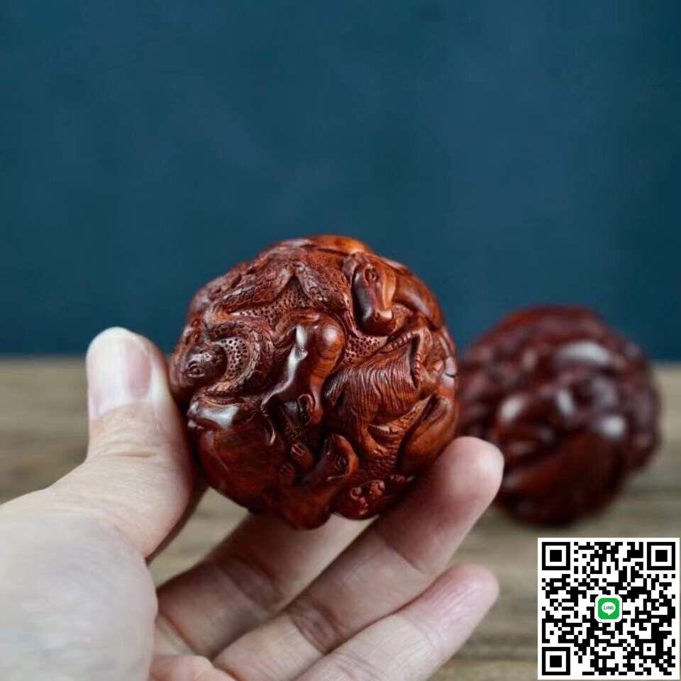 寮國黃花梨十二生肖保健球手球按摩球雕刻文玩健身實木手把件擺件