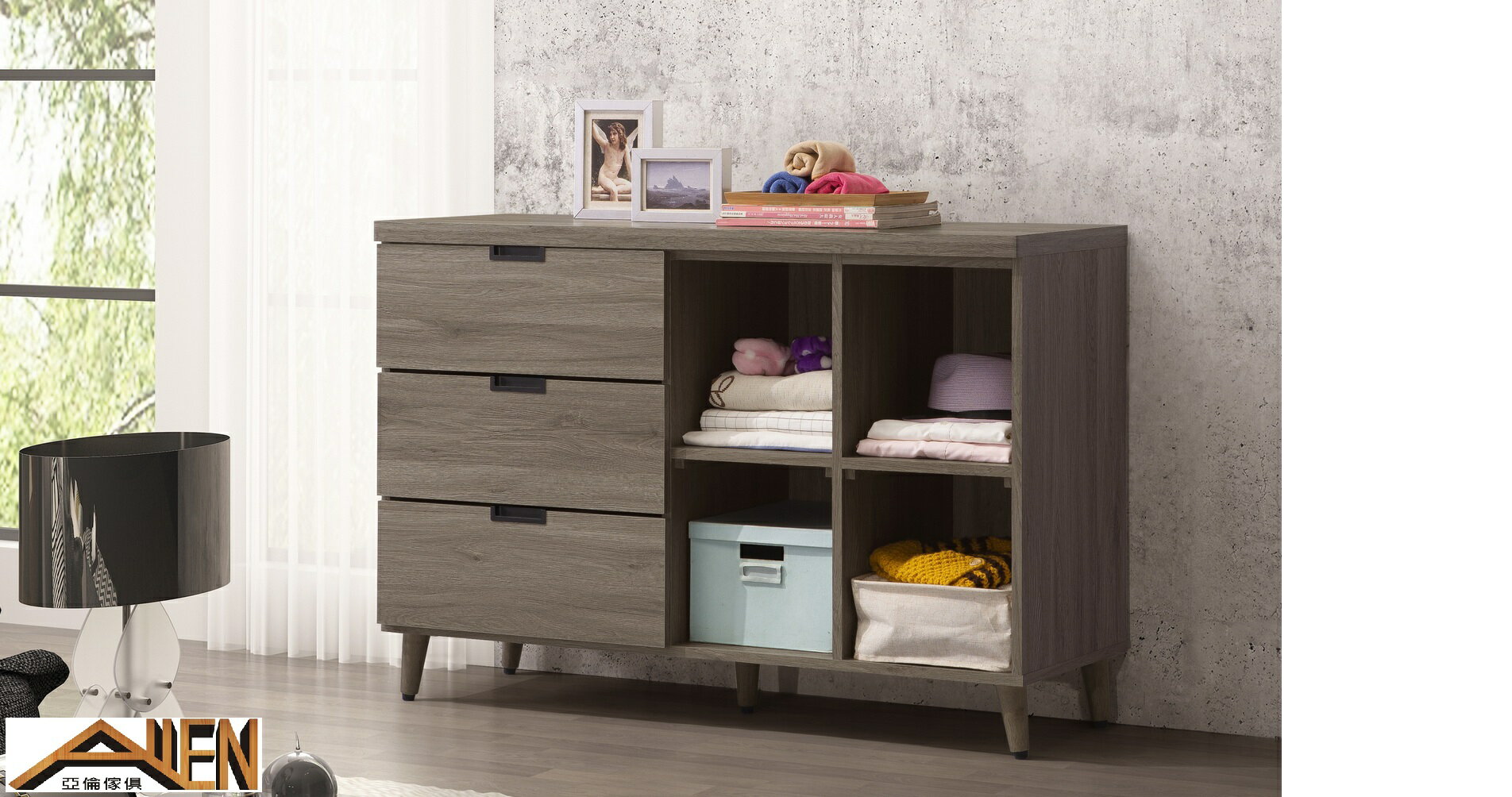 亞倫傢俱*德里茲耐磨木紋低收納櫃 灰橡色