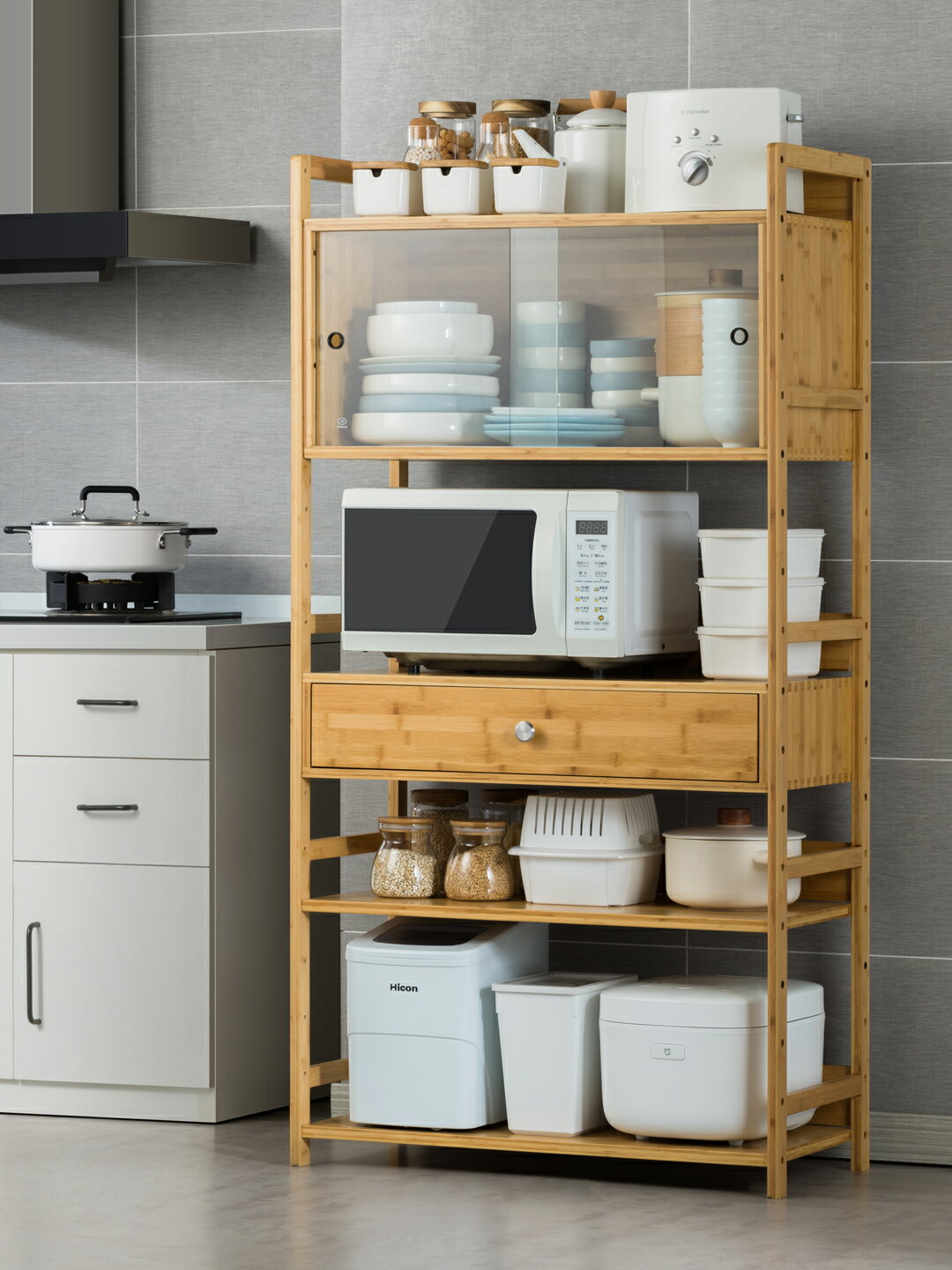 廚房碗柜置物架落地多層微波爐收納架家用用品大全多功能儲物架子 1