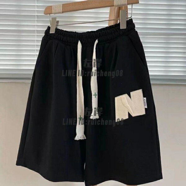 美式刺繡短褲男夏季IG潮休閑運動褲男女潮牌嘻哈寬鬆五分褲中褲【雲木雜貨】