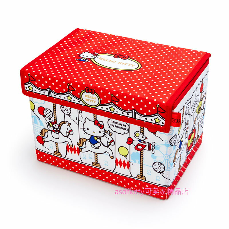 asdfkitty*三麗鷗家族旋轉木馬紅色可摺疊小型收納箱/整理箱/置物箱-日本正版商品