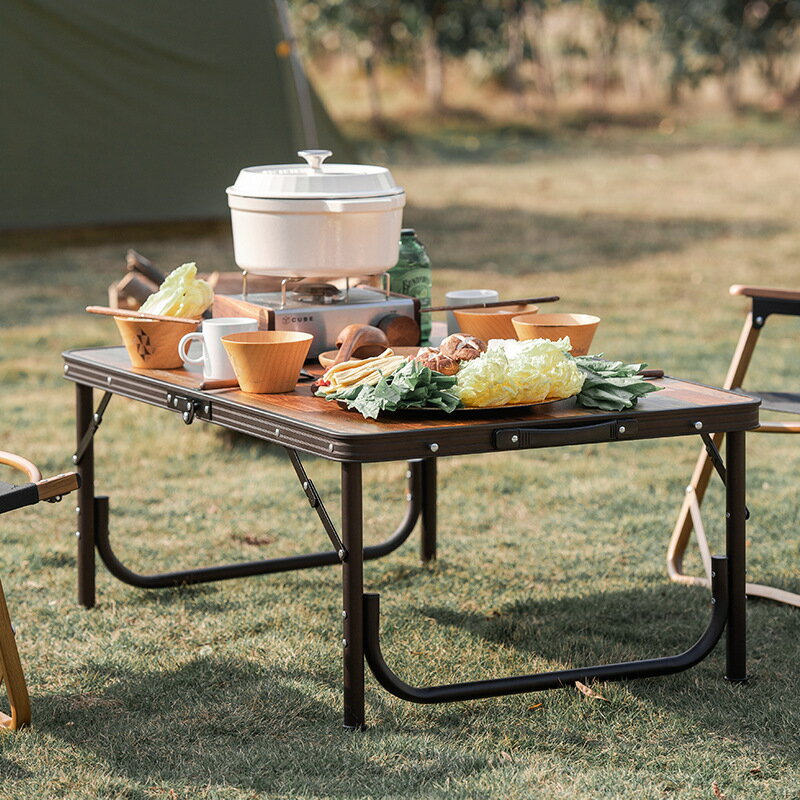 戶外複古木紋折疊桌便攜式折疊野餐桌野