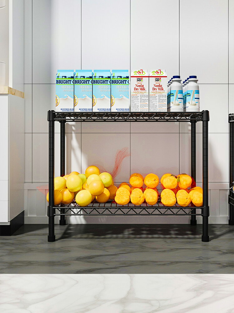 新品廚房置物架落地雙層飲料水果微波爐雜物貨架蔬菜層架儲物架子