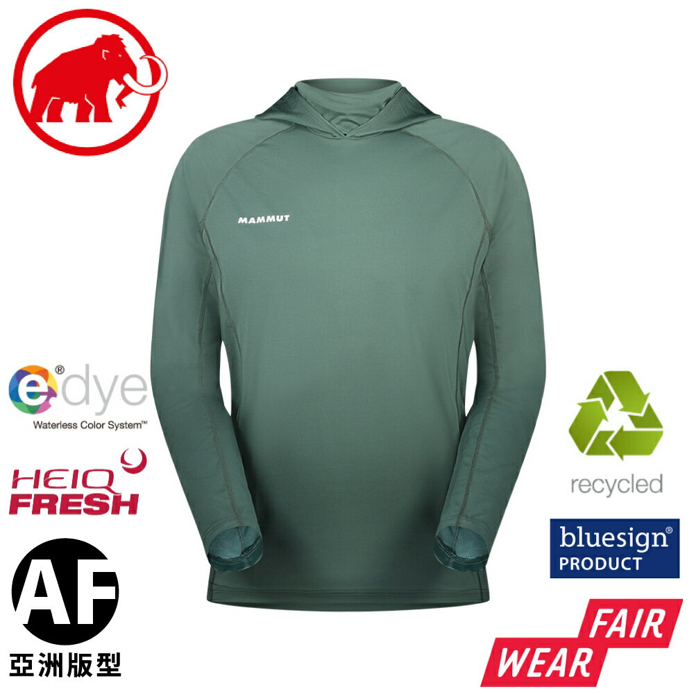 【MAMMUT 長毛象 男 Selun FL Sun Hoody AF 機能套頭連帽上衣《深玉石綠》】1016-01400/快乾