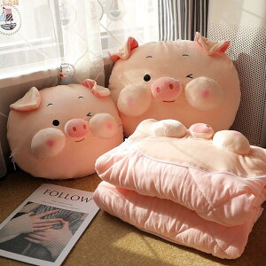豬豬抱枕被子兩用午休靠枕辦公室午睡枕頭空調毯子二合一車載加厚