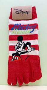 【震撼精品百貨】Micky Mouse 米奇/米妮 襪子 五指襪 條紋紅#20950 震撼日式精品百貨