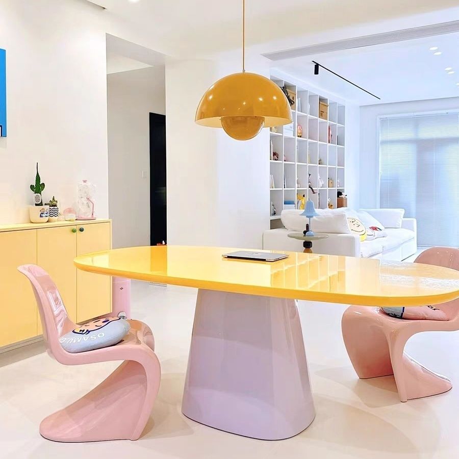 意式简约原木餐桌长方形设计师办公桌烤漆面大小户型简约风工作台