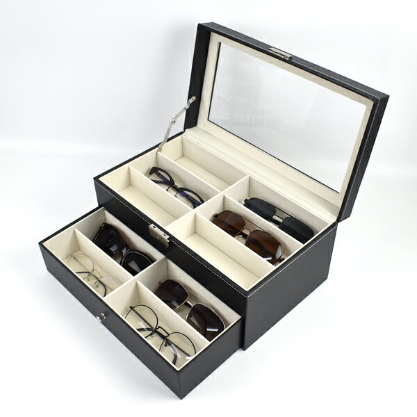 眼鏡收納盒 黑皮革12格眼鏡盒【NAWA92】