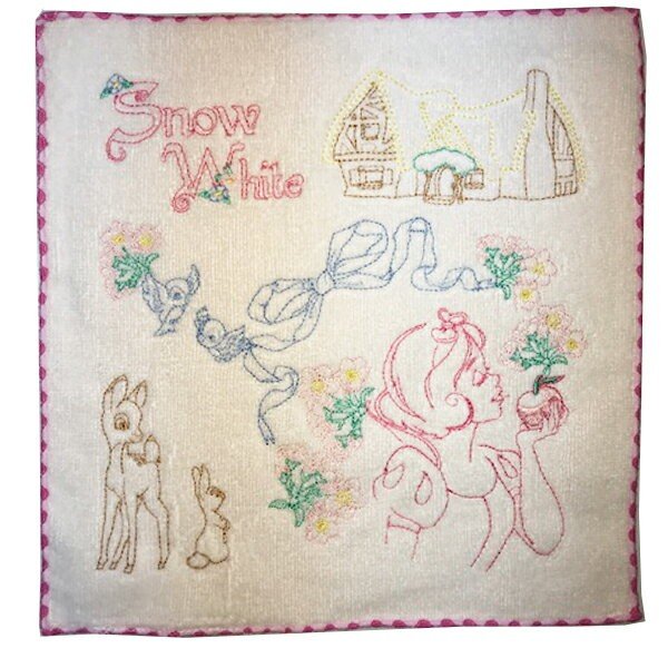 大賀屋 日貨 白雪公主 手帕 刺繡 方巾 擦手巾 小毛巾 白雪 公主 迪士尼 Disney 正版授權 J00015596