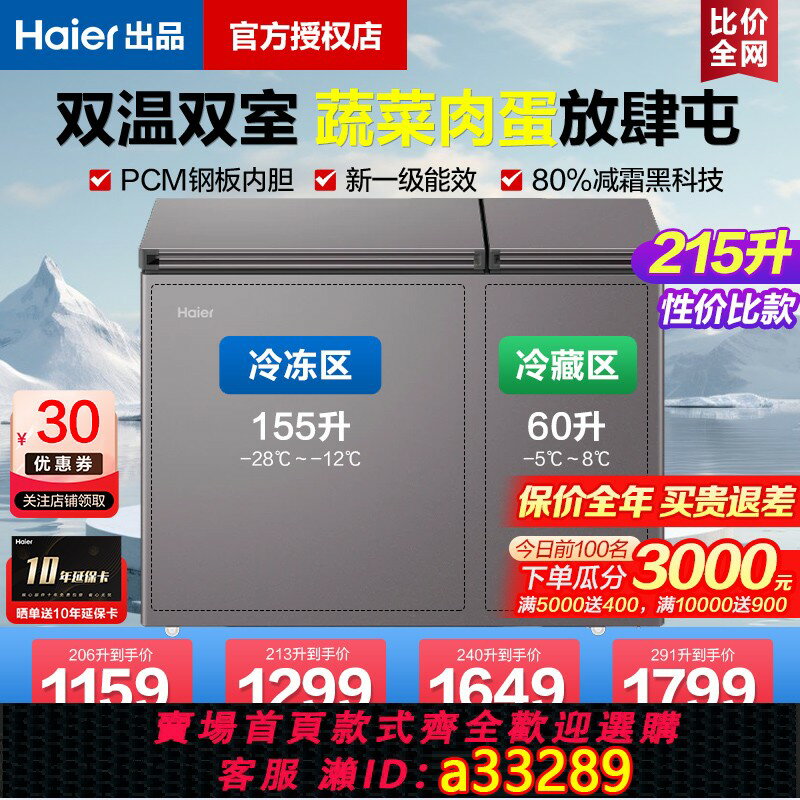 【臺灣公司 可開發票】海爾冰櫃家用冷藏冷凍兩用小型213/215/291升大容量雙溫雙箱冷櫃