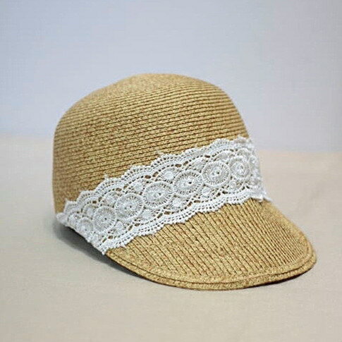 夏季新款防曬草帽女夏天出游遮陽帽女士太陽帽子蕾絲鴨舌帽馬術帽1入