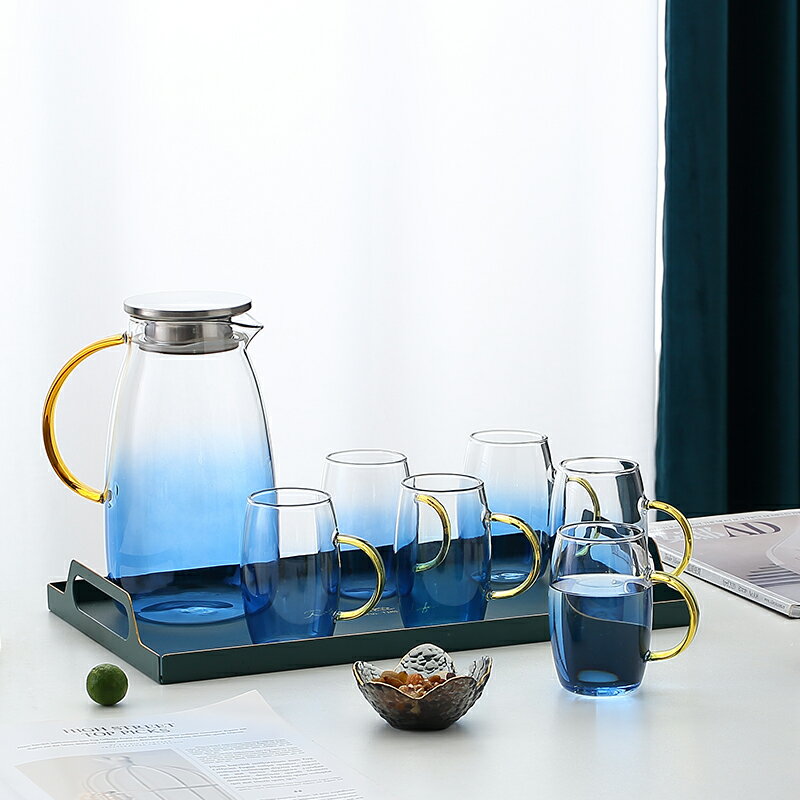冷水壺大容量玻璃水杯家用涼白開水壺杯子耐熱高溫防爆涼水壺套裝
