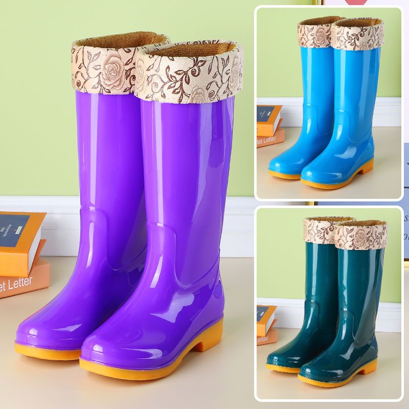 高筒雨鞋女式水鞋加絨保暖冬雨靴防水防滑筋底鞋輕便
