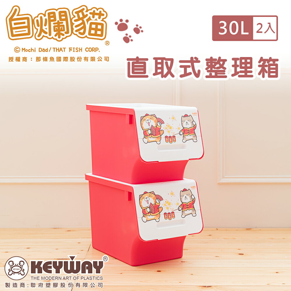 聯府/塑膠箱/收納箱/置物箱【30L/2入】白爛貓直取式收納箱(新年歡樂版) dayneeds