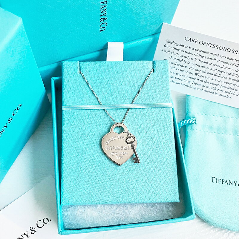 美國百分百【全新真品】Tiffany & Co. 項鍊 鑰匙愛心 蒂芬妮 銀飾 墜飾 純銀刻字 18inch CC45