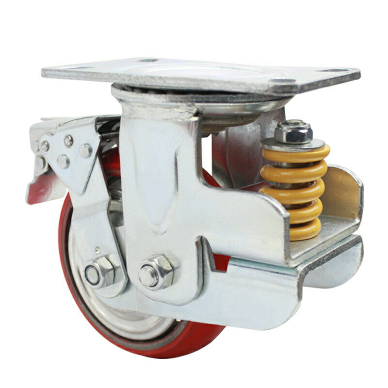 靜音腳輪4568彈簧減震萬向輪聚氨酯鐵芯PU腳輪