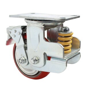 靜音腳輪4568彈簧減震萬向輪聚氨酯鐵芯PU腳輪