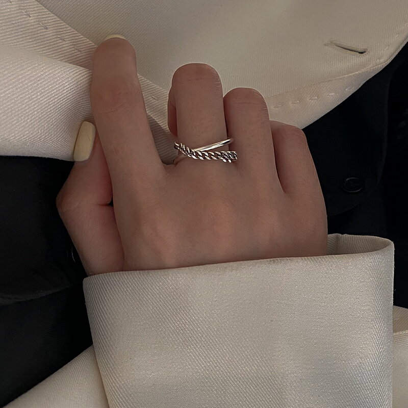 925純銀鏈條戒指女冷淡風螺旋箭頭食指戒復古個性可調節指環男潮 4