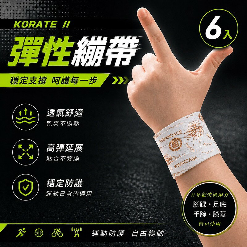 【淞康彈性繃帶(未滅菌)】ZH007-07- KORATE防護繃帶小(S)6入組合-扣繞貼彈力防護繃帶(S號*6)、隨身包*1 0
