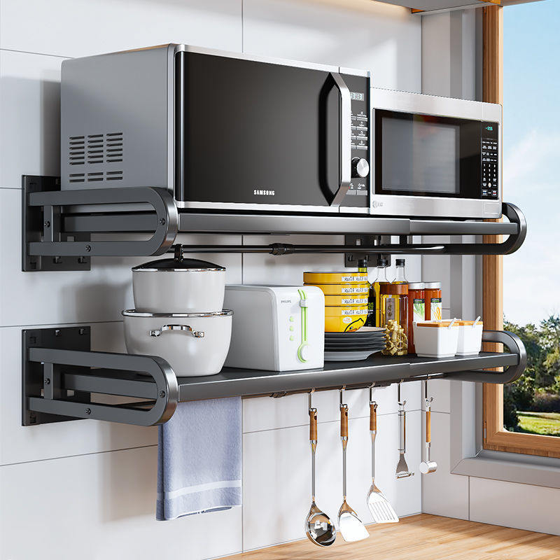 置物架 免打孔廚房微波爐置物架壁掛家用多功能掛墻式放烤箱墻上收納架子