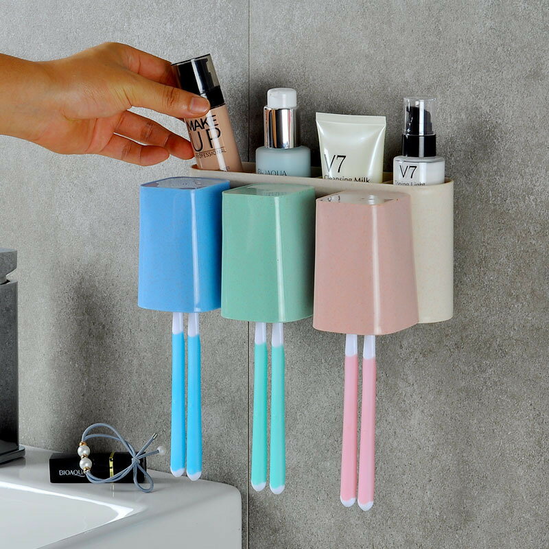 創意衛生間牙刷置物架牙刷架 牙刷杯牙刷收納盒套裝漱口杯壁掛式