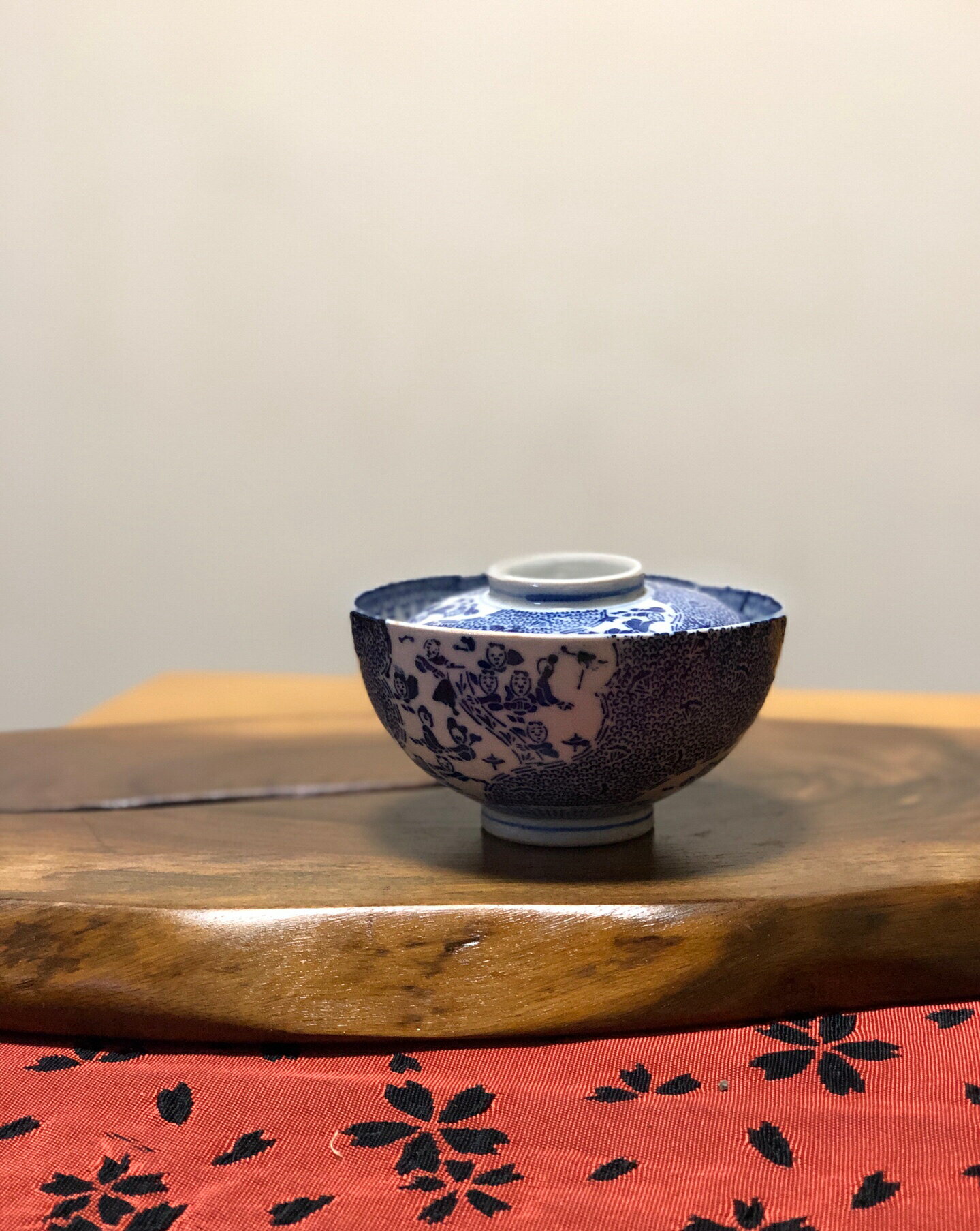 日本中古迴流瓷器手繪內外老青花嬰戲圖地包天蓋碗 功夫茶蓋碗