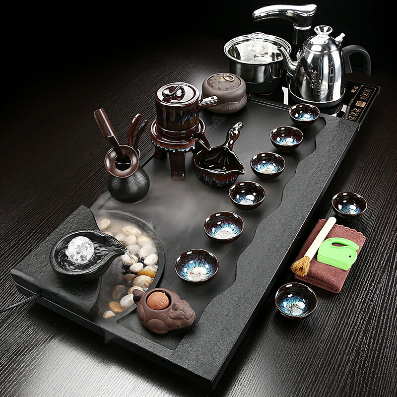 霧化流水整塊烏金石茶盤全自動簡約功夫陶瓷茶具套裝家用客廳茶臺
