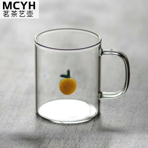 原創設計 玻璃手繪檸檬杯 耐熱玻璃牛奶果汁花茶水杯馬克杯