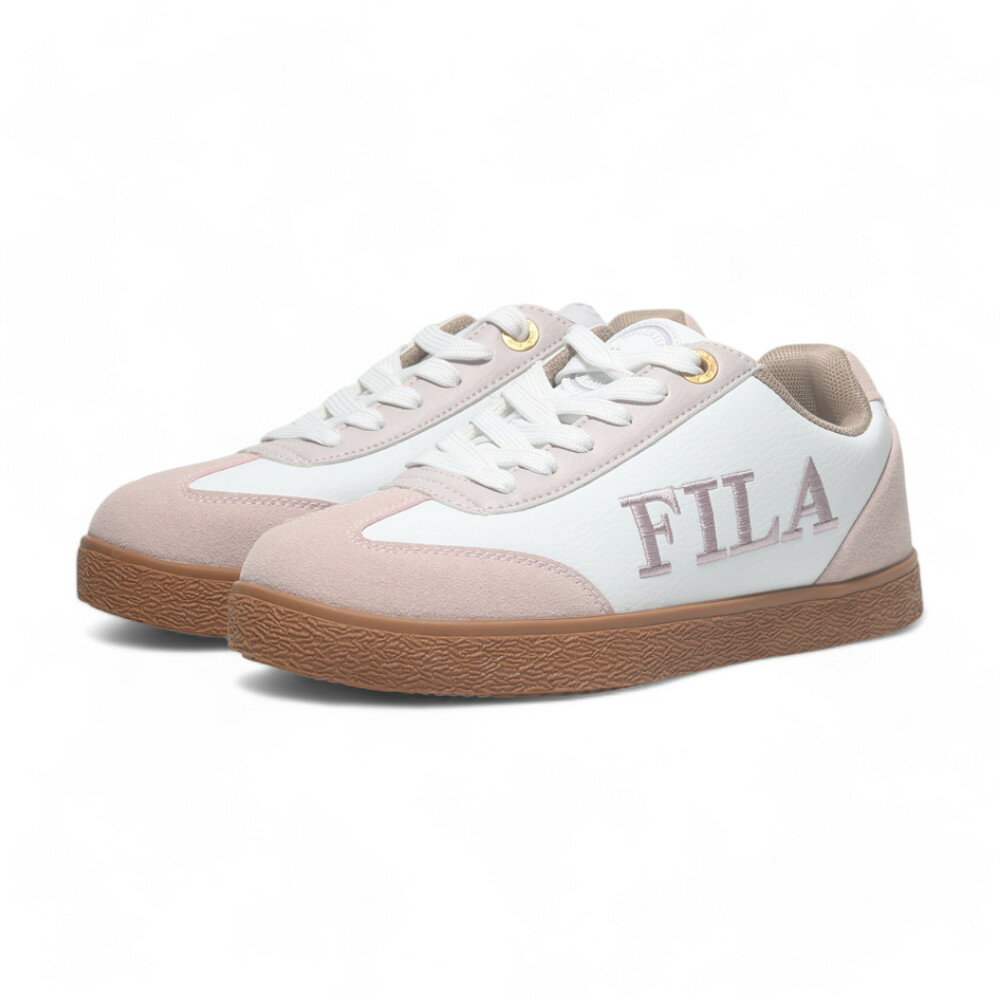 【滿千折百】FILA 休閒鞋 EMBLEM 粉白 焦糖底 復古 皮革 女 5C942Y155