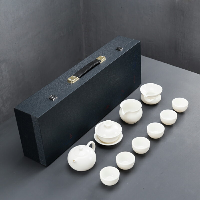德化白瓷茶具套裝家用羊脂玉瓷整套功夫茶具陶瓷現代簡約蓋碗茶壺