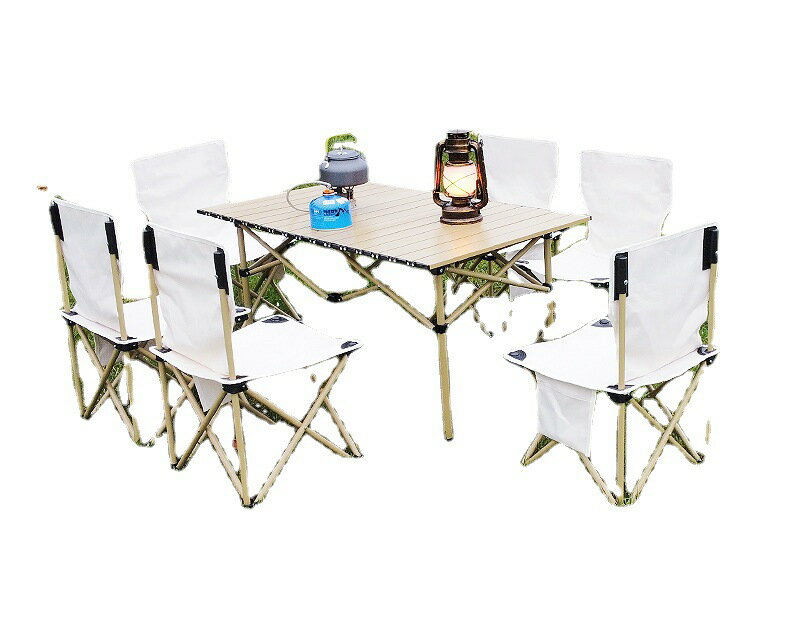 戶外桌椅套裝折疊便攜式野餐燒烤用品裝備露營車載鋁合金蛋卷桌
