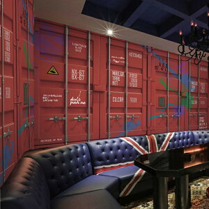 3D工業風復古鐵皮車廂壁畫咖啡廳背景墻壁紙8d奶茶店壁紙餐廳墻紙