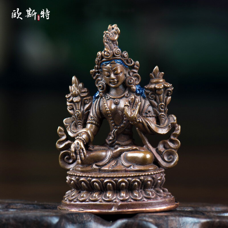歐斯特 藏傳佛教用品尼泊爾手工紫銅密宗隨身小佛像白度母佛像