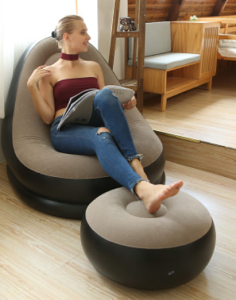 《新品上新》單人植絨沙發懶人充氣床可折疊沙發椅加厚帶腳蹬午休躺椅