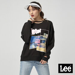 Lee 照片印刷長袖圓領厚TEE/101+-寬鬆版-黑