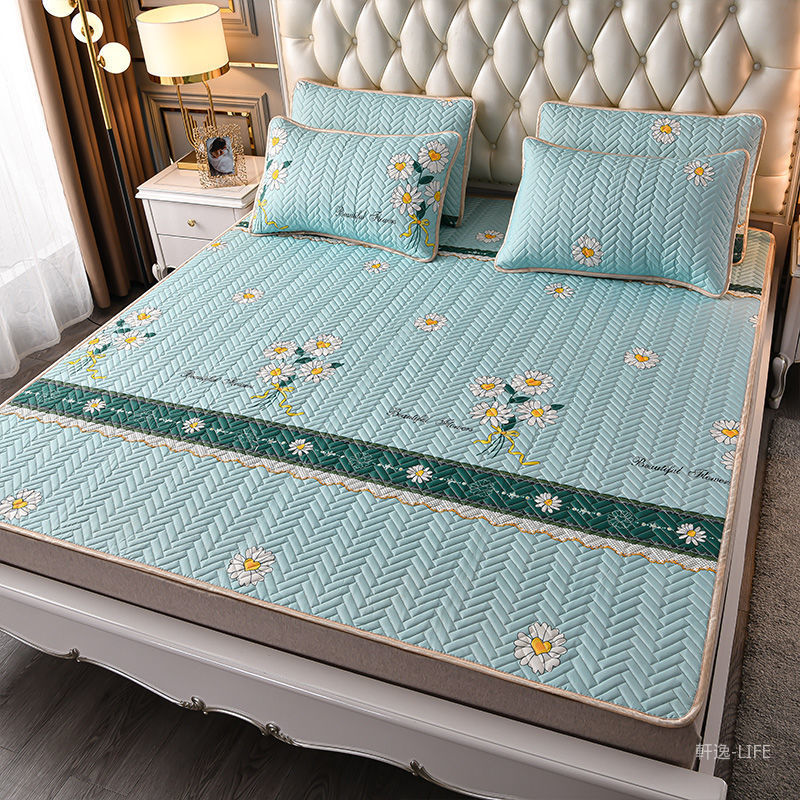 泰國乳胶凉席涼蓆 單人雙人加大涼席三件組 純色冰涼墊空調軟席 裸睡天絲席 舒適涼感 涼感絲寢具1 6