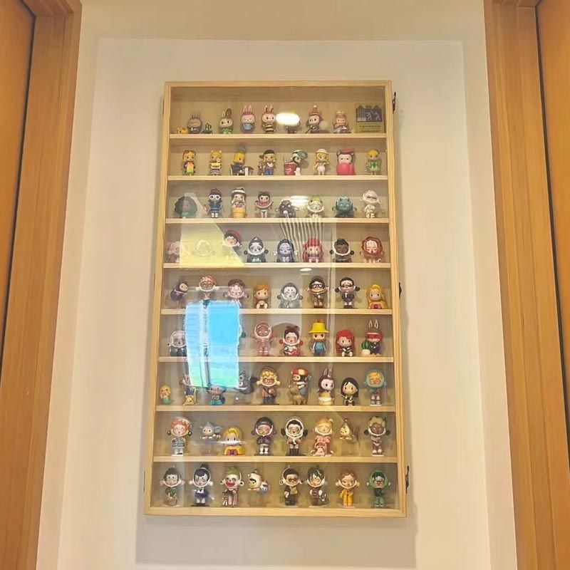 展示櫃 收納櫃 亞克力展示架泡泡瑪特盲盒收納實木手辦收納櫃Molly展示櫃掛墻 可開發票