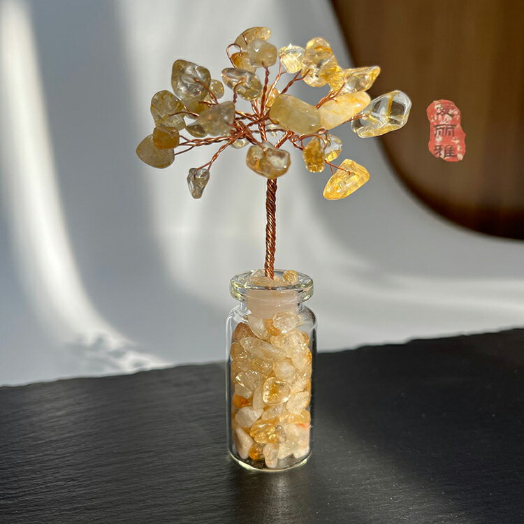 天然水晶碎石許願瓶粉晶紫晶樹招財樹擺件居家辦公桌面裝飾可愛小