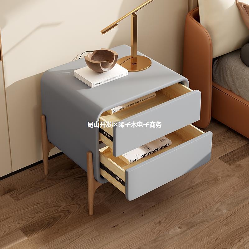 床頭櫃 奶茶實木床頭臥室家具意式藝術設計皮床邊子