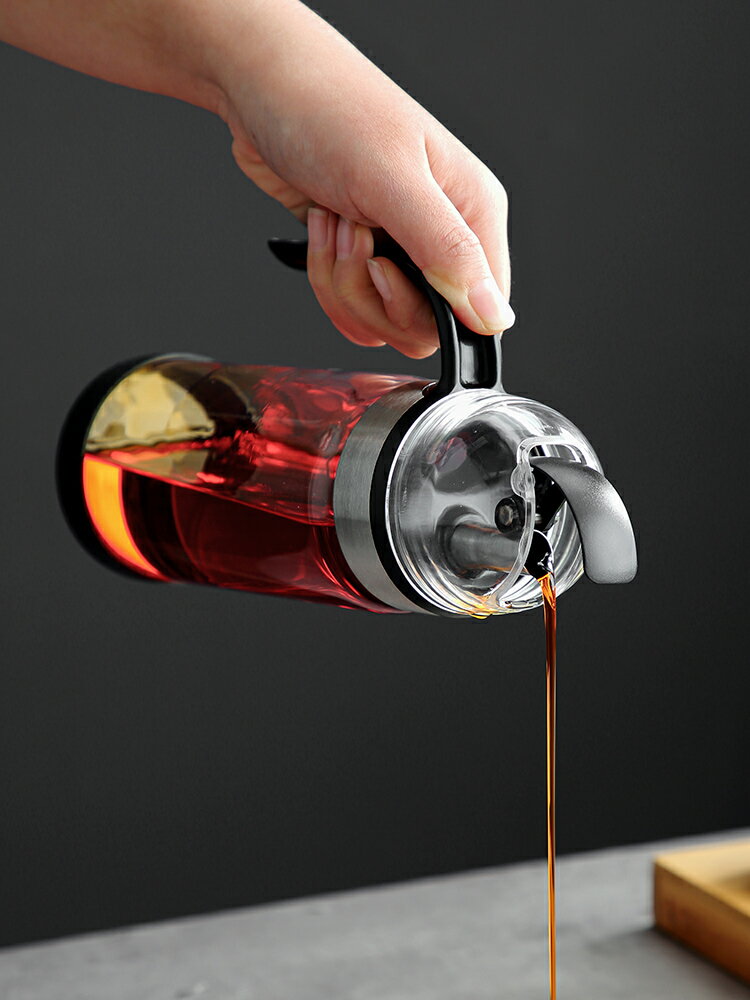 自動開蓋油壺家用耐高溫玻璃刻度油瓶油罐醋壺醬油醋瓶