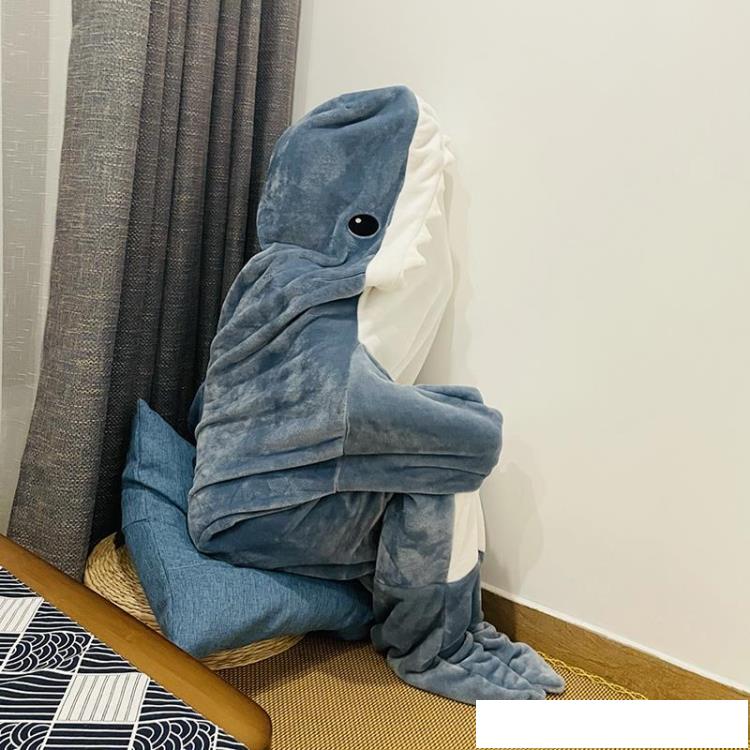 日式沙雕鯊魚睡袋睡衣辦公室午睡毯子兒童單人宿舍學生法蘭絨 雙十一全館距惠