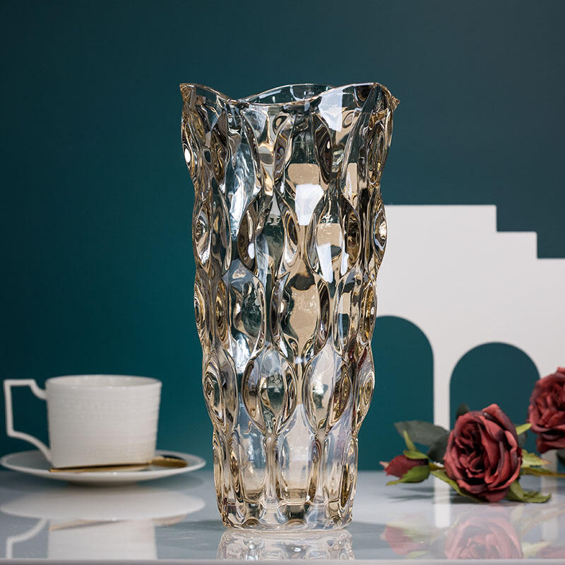 特惠》美式輕奢琉光水晶玻璃花瓶客廳樣板間酒店插花裝飾器皿擺件工藝品