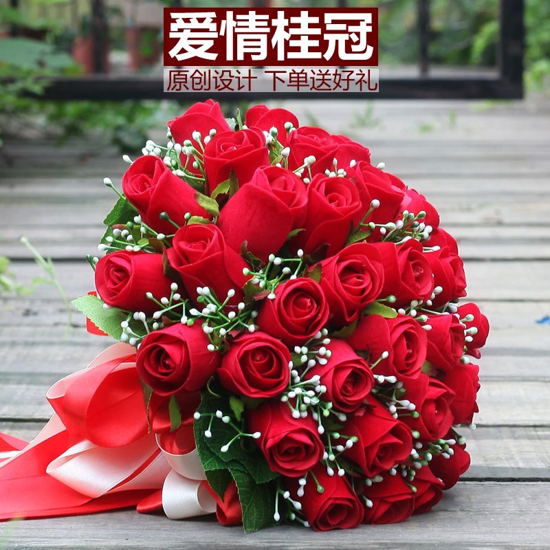 韓式新娘高檔永生花仿真紅玫瑰花手捧花結婚緞帶手捧花束攝影婚禮