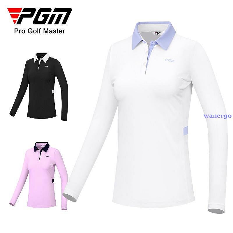PGM 秋冬款新品高爾夫女士長袖服裝簡約運動高彈經典翻領T恤 上衣 YF535