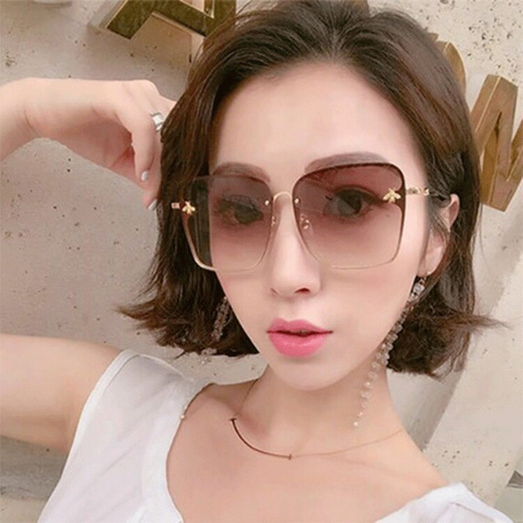 【喜挖】歐美新款女士方框太陽鏡時尚炫彩大框太陽眼鏡小蜜蜂裝飾抄片墨鏡